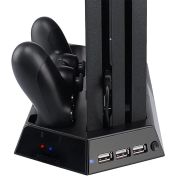 Вертикална стойка за PS4 PRO с охлаждане, зарядно за контролери и 3 портов USB хъб