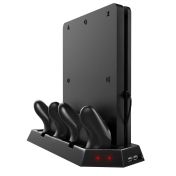 Вертикална стойка за PS4 Slim CUH-2XXX с охлаждане, зарядно за контролери и 2 портов USB хъб