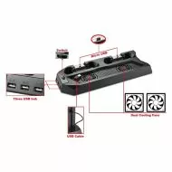 Вертикална стойка за PS4 / PS4 Slim с охлаждане, зарядно за контролери и 3 портов USB хъб