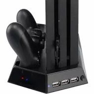 Вертикална стойка за PS4 PRO с охлаждане, зарядно за контролери и 3 портов USB хъб
