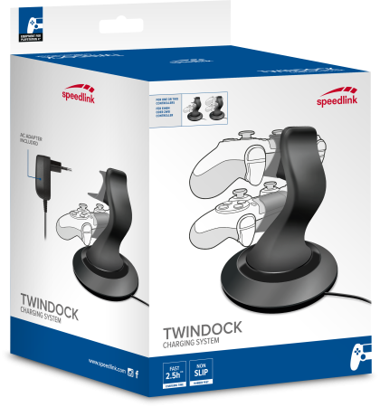 Зарядна станция Speedlink TWINDOCK за 2 броя контролери Dualshock 4, черна