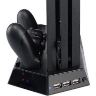 Вертикална стойка за PS4 PRO с охлаждане, зарядно за контролери и 3 портов USB хъб